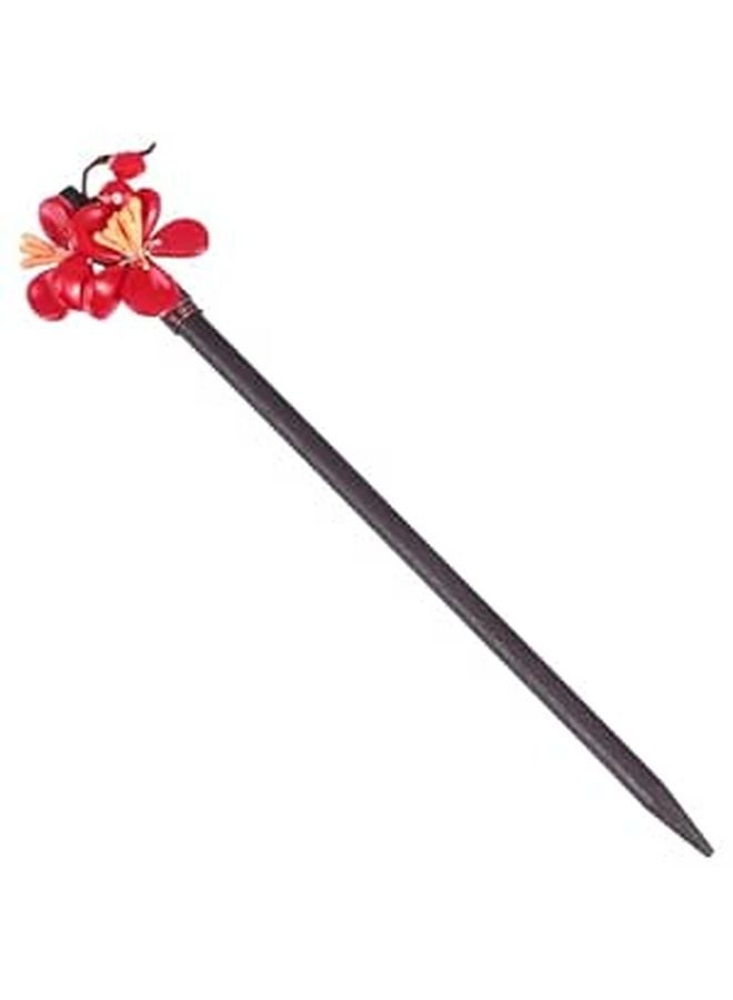 Dark Red Vintage Wooden Hair Stick Chinese Style Flower Shaped Hairpin for Women - Image 1