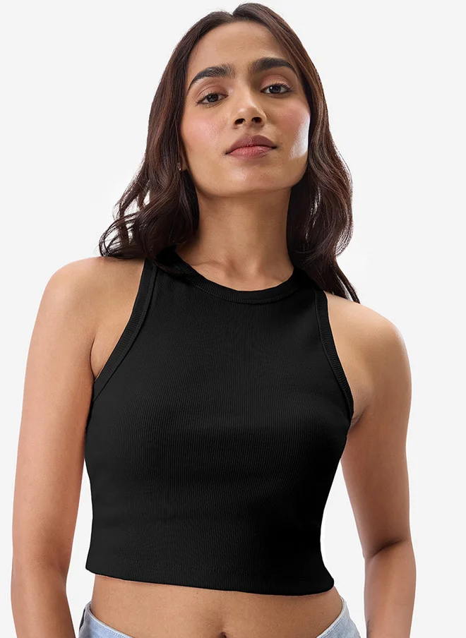 The Souled Store Women Slim Fit Solid Black Tank Top