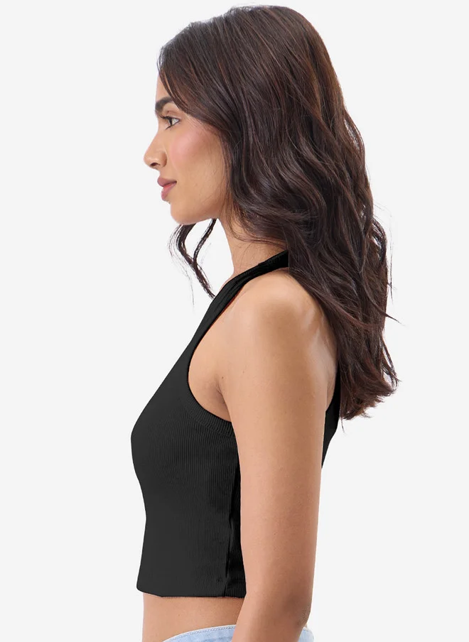 The Souled Store  The Souled Store Women Slim Fit Solid Black Tank Top  | Best Price UAE
