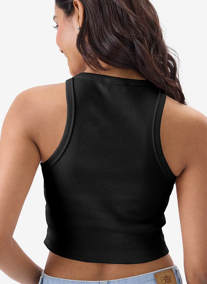 The Souled Store  The Souled Store Women Slim Fit Solid Black Tank Top  | Best Price UAE
