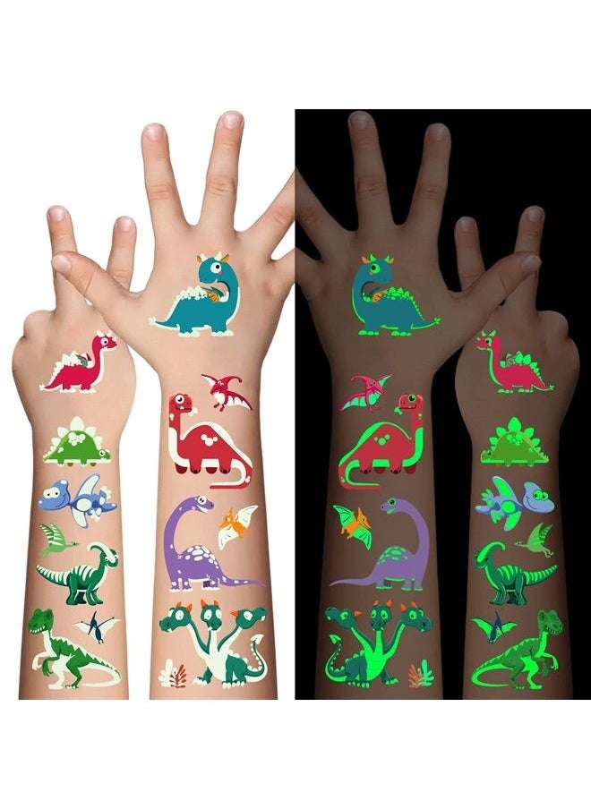 Dinosaur Glow Temporary Tattoos for Kids,Dinosaur theme Luminous Tattoos Stickers,Glow In The Dark Tattoos for Boys and Girls,Face Makeup Fake Tattoos,Holiday Party Supplies Giftsfor for Children