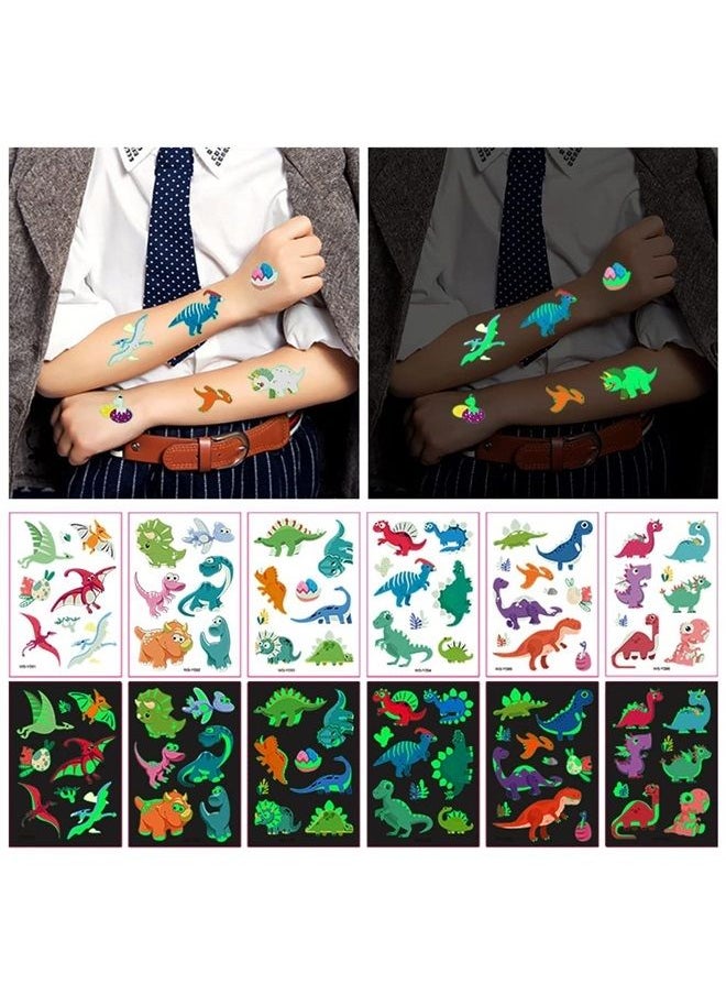 Dinosaur Glow Temporary Tattoos for Kids,Dinosaur theme Luminous Tattoos Stickers,Glow In The Dark Tattoos for Boys and Girls,Face Makeup Fake Tattoos,Holiday Party Supplies Giftsfor for Children