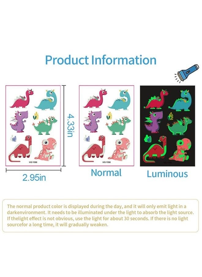 Dinosaur Glow Temporary Tattoos for Kids,Dinosaur theme Luminous Tattoos Stickers,Glow In The Dark Tattoos for Boys and Girls,Face Makeup Fake Tattoos,Holiday Party Supplies Giftsfor for Children