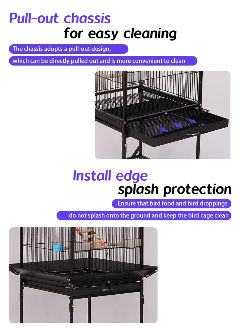 Kidle Large Parrot Birdcage Luxury Bird House Open Top Standing Parrot Cage with Rolling Stand Bird Swing Toys Play Ladder Bird Supplies - Image 2