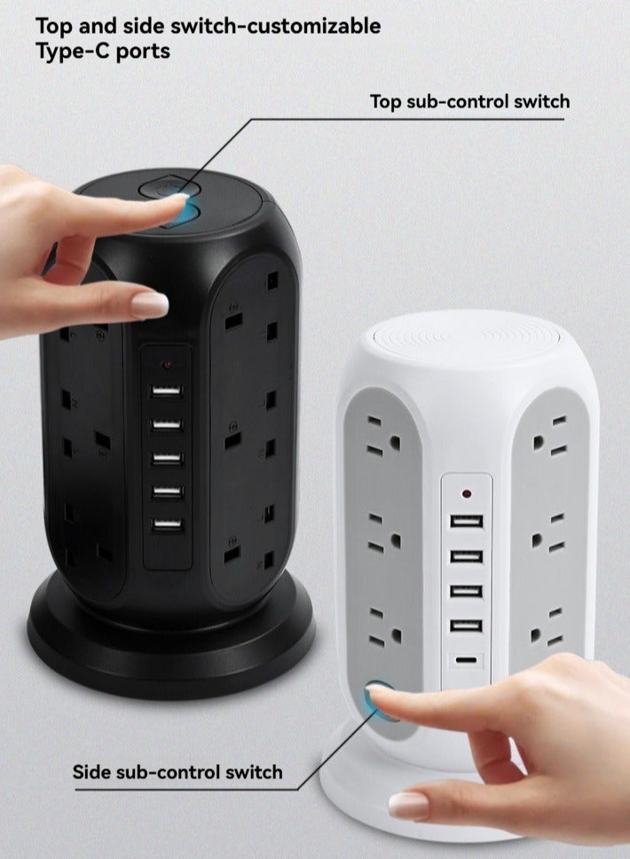 M MIAOYAN Multi-Functional Vertical Power Strip with 5 USB Fast Charging Ports, EU Plug, Overload Protection, Home Use with Cable and Switch - Image 3
