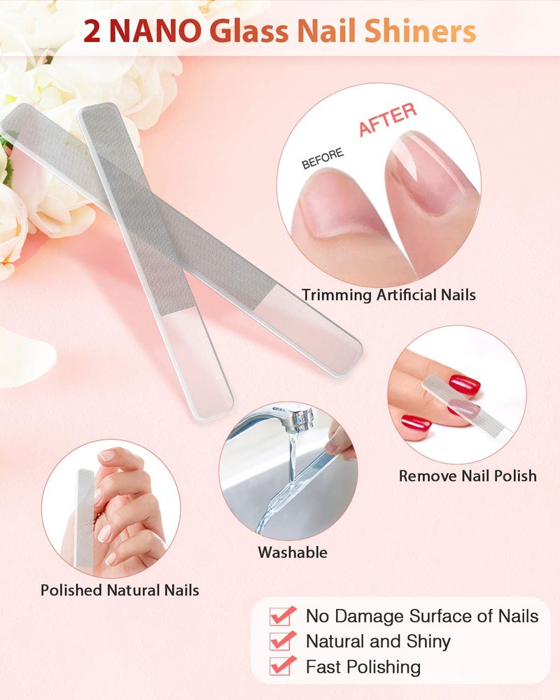 HealPure مبرد أظافر زجاجي وملمع أظافر، مجموعة 4 قطع من مبرد الأظافر الكريستالي وملمع الأظافر الزجاجي النانو، مجموعة مميزة مع حقيبة، أداة مهنية لتجميل الأظافر، مبرد أظافر تشيكي للأظافر الطبيعية، هدية للنساء والفتيات - Image 3