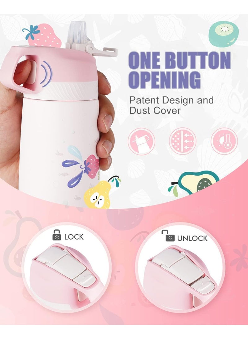 FjBottle Kids Stainless Steel Water Bottles with Straw, 12 oz Leak Proof Insulated Water Bottle Double Wall Keep Hot Cold Drinks Thermos Toddler Bottle with Handle BPA-Free for School - Image 3