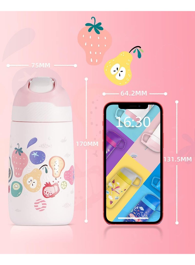 FjBottle Kids Stainless Steel Water Bottles with Straw, 12 oz Leak Proof Insulated Water Bottle Double Wall Keep Hot Cold Drinks Thermos Toddler Bottle with Handle BPA-Free for School - Image 2