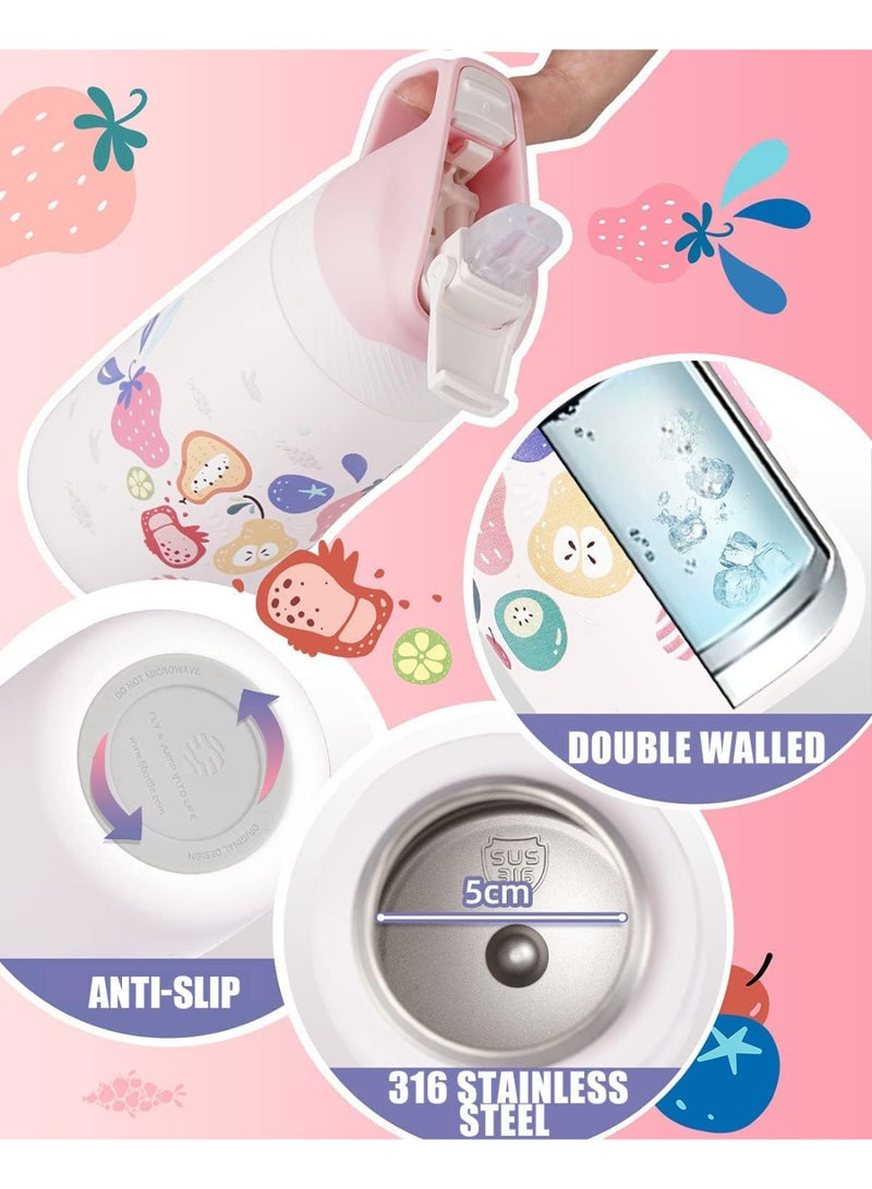 FjBottle Kids Stainless Steel Water Bottles with Straw, 12 oz Leak Proof Insulated Water Bottle Double Wall Keep Hot Cold Drinks Thermos Toddler Bottle with Handle BPA-Free for School - Image 4