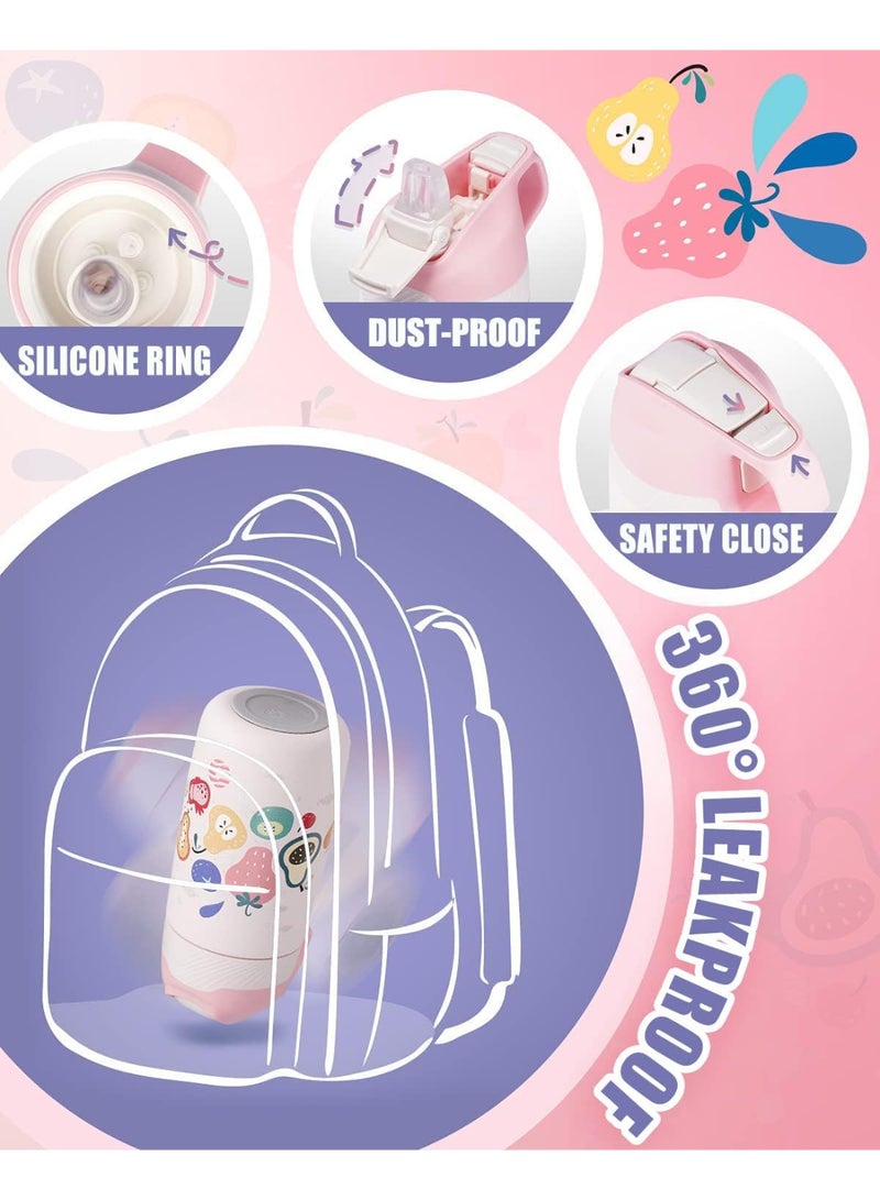 FjBottle Kids Stainless Steel Water Bottles with Straw, 12 oz Leak Proof Insulated Water Bottle Double Wall Keep Hot Cold Drinks Thermos Toddler Bottle with Handle BPA-Free for School - Image 5