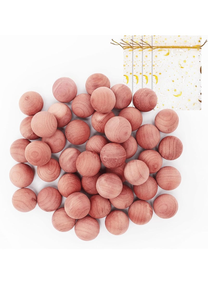 كرات من خشب الأرز لتخزين الملابس للدواليب والأدراج، كرات معطرة مع رقائق خشب أرز معطرة لتجديد رائحة الدواليب من هومود، 50 قطعة - Image 1