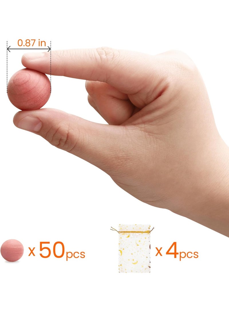 كرات من خشب الأرز لتخزين الملابس للدواليب والأدراج، كرات معطرة مع رقائق خشب أرز معطرة لتجديد رائحة الدواليب من هومود، 50 قطعة - Image 3