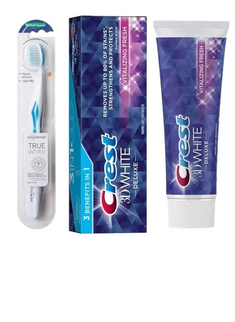 Crest 3D Deluxe Fresh Enamel Safe Toothpaste 75ml + Medium Soft Toothbrush