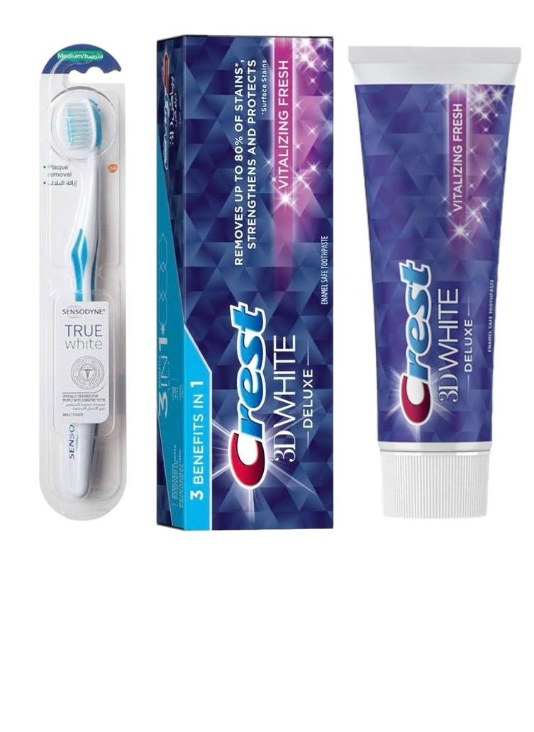 Crest Crest 3D Deluxe Fresh Enamel Safe Toothpaste 75ml + Medium Soft Toothbrush 