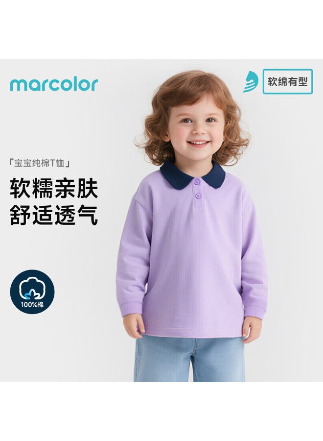 Marcolor Pure Cotton Comfortable Infant Toddler Girls Long Sleeve Polo Shirt Purple Blue Size 100