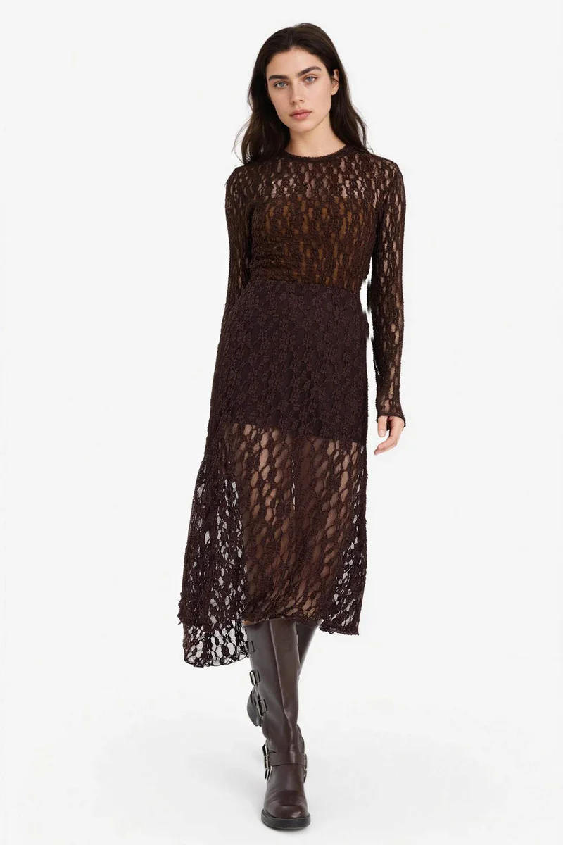 DeFacto Asymmetric Lace with Lining Normal Waist Midi Skirt