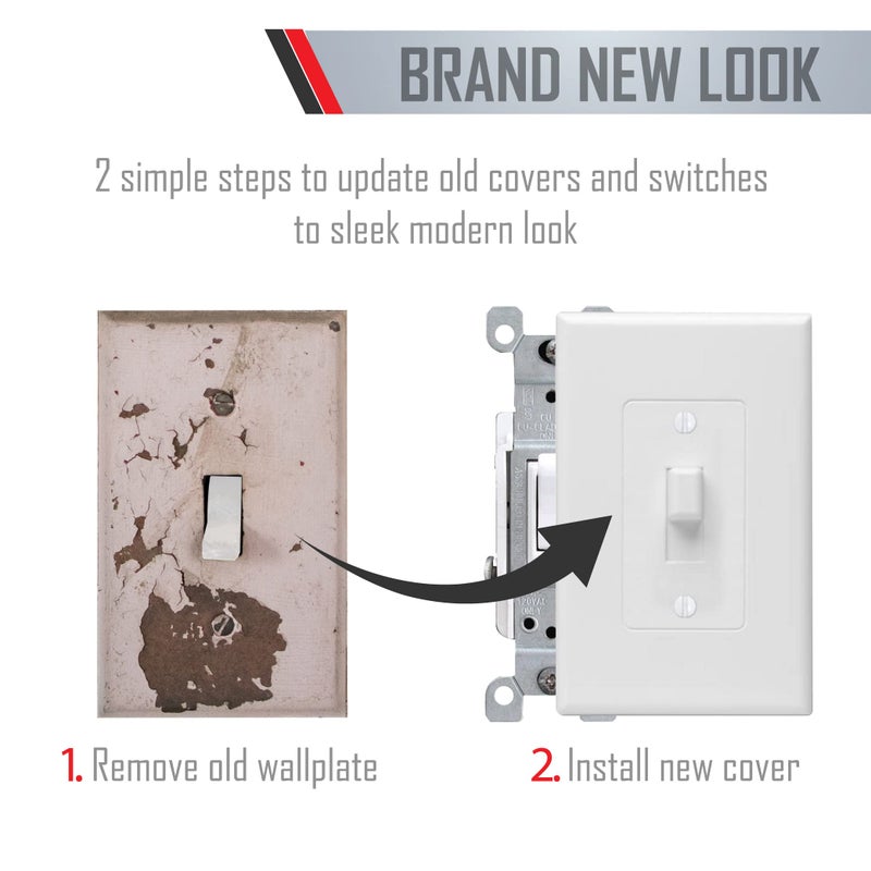 TayMac MW2570W Masque 1-Gang Decorator Style Toggle Switch Cover-Up Wall Plate, 5-Pack, White - Image 5