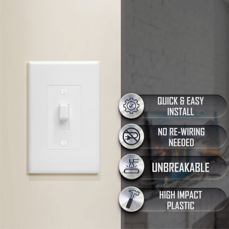 TayMac MW2570W Masque 1-Gang Decorator Style Toggle Switch Cover-Up Wall Plate, 5-Pack, White - Image 4