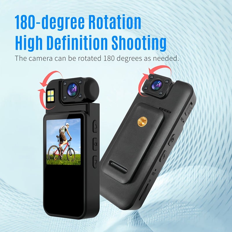 1080P Wearable Clip On And Screw Mount Camera FHD Portable Action Recorder Body Cam With 180 Degree Rotatable Lens Loop Recording Video Playback Night Vision Audio Recording 1000mAh Rechargeable Battery Long Power Reserve After Shutdown Black - Image 2