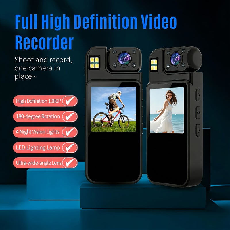 1080P Wearable Clip On And Screw Mount Camera FHD Portable Action Recorder Body Cam With 180 Degree Rotatable Lens Loop Recording Video Playback Night Vision Audio Recording 1000mAh Rechargeable Battery Long Power Reserve After Shutdown Black - Image 1