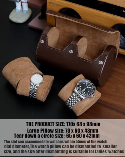 Besforu Watch Roll Travel Case for Men and Women with Suede Lining Portable 2 Slot Watch Display Storage and Organizer to Holder Large Watch (2 Slot Dark Brown) - Image 3