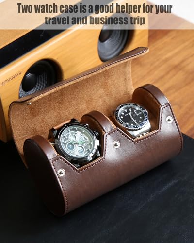 Besforu Watch Roll Travel Case for Men and Women with Suede Lining Portable 2 Slot Watch Display Storage and Organizer to Holder Large Watch (2 Slot Dark Brown) - Image 2