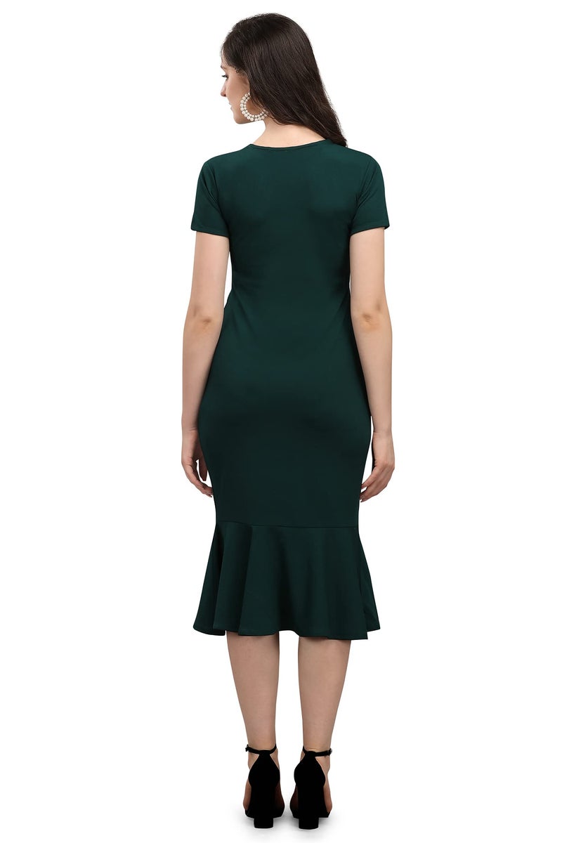PURVAJA Women's Midi Bodycon Dress (Ruby-005-GN-L_Dark Green_L) - Image 2