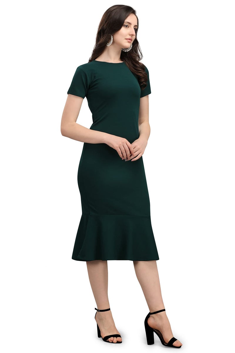 PURVAJA Women's Midi Bodycon Dress (Ruby-005-GN-L_Dark Green_L) - Image 4
