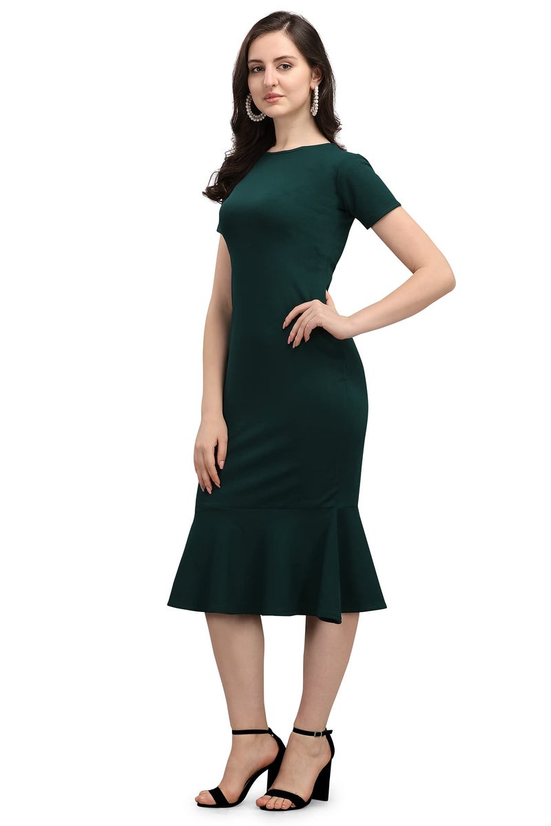 PURVAJA Women's Midi Bodycon Dress (Ruby-005-GN-L_Dark Green_L) - Image 3