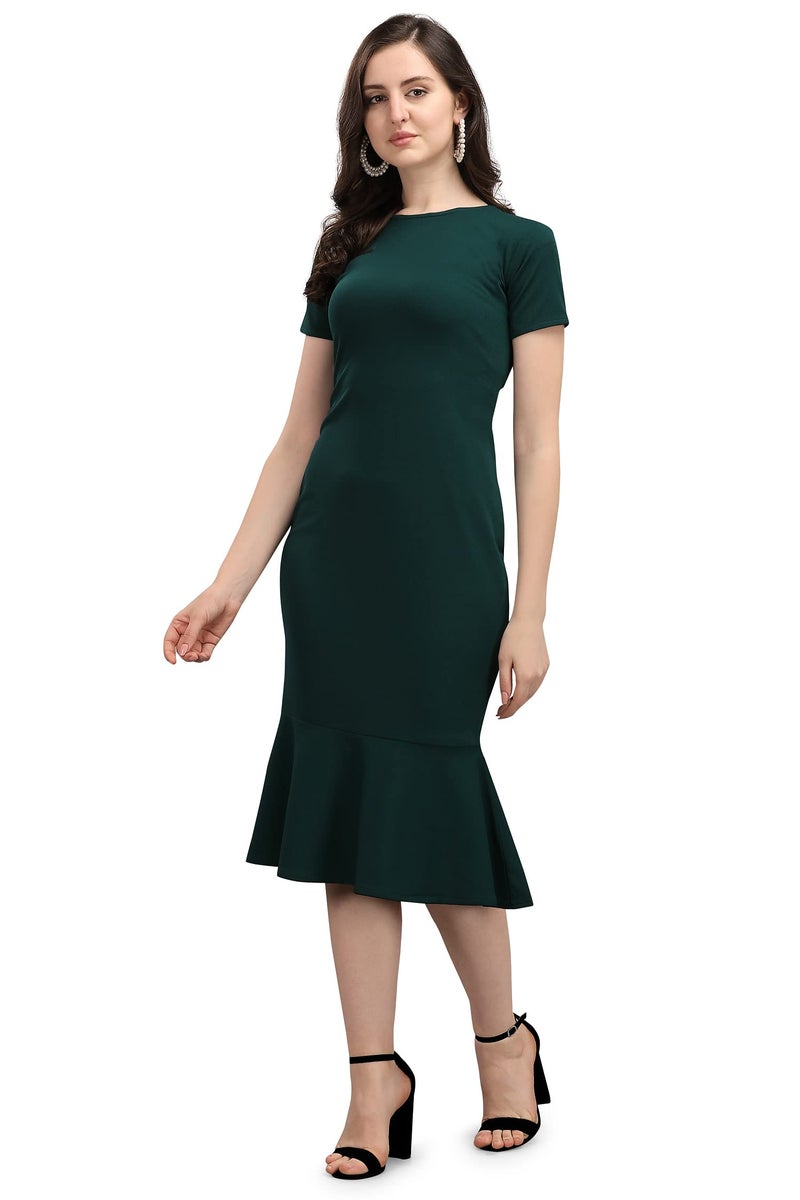 PURVAJA Women's Midi Bodycon Dress (Ruby-005-GN-L_Dark Green_L) - Image 5