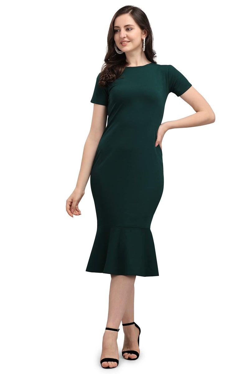 PURVAJA Women's Midi Bodycon Dress (Ruby-005-GN-L_Dark Green_L) - Image 1