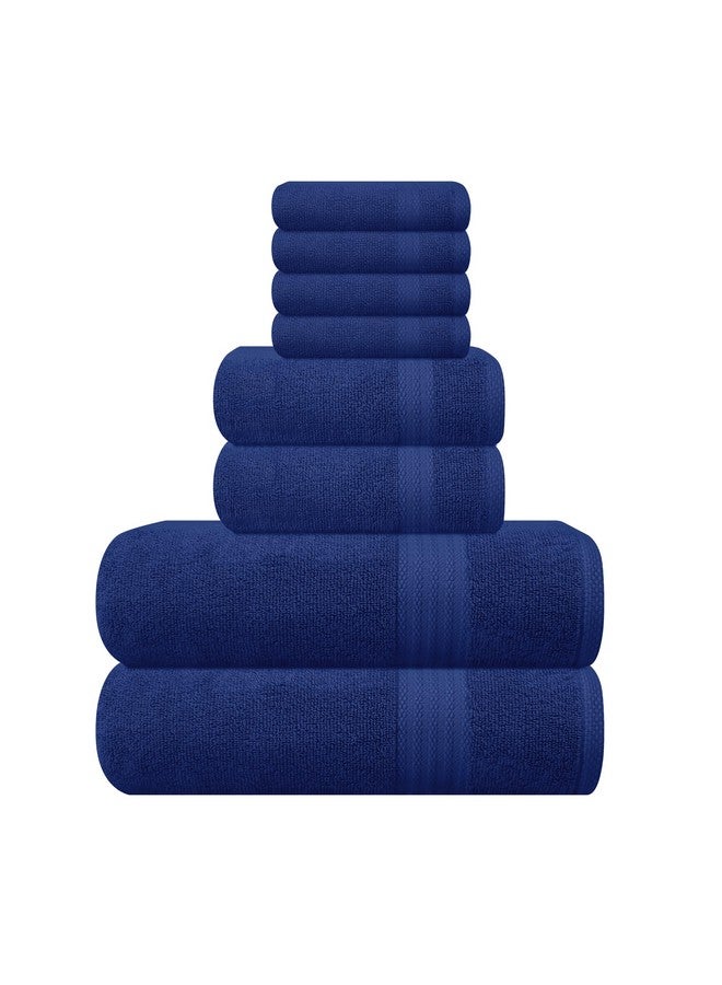GLAMBURG Ultra Soft 8-Piece Towel Set - 100% Pure Ringspun Cotton, Contains 2 Oversized Bath Towels 30x54, 2 Hand Towels 16x28, 4 Wash Cloths 13x13 - Ideal for Everyday use, Hotel & Spa - Navy Blue - Image 1