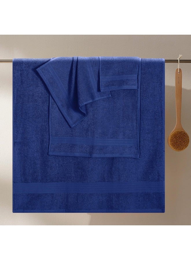 GLAMBURG Ultra Soft 8-Piece Towel Set - 100% Pure Ringspun Cotton, Contains 2 Oversized Bath Towels 30x54, 2 Hand Towels 16x28, 4 Wash Cloths 13x13 - Ideal for Everyday use, Hotel & Spa - Navy Blue - Image 3
