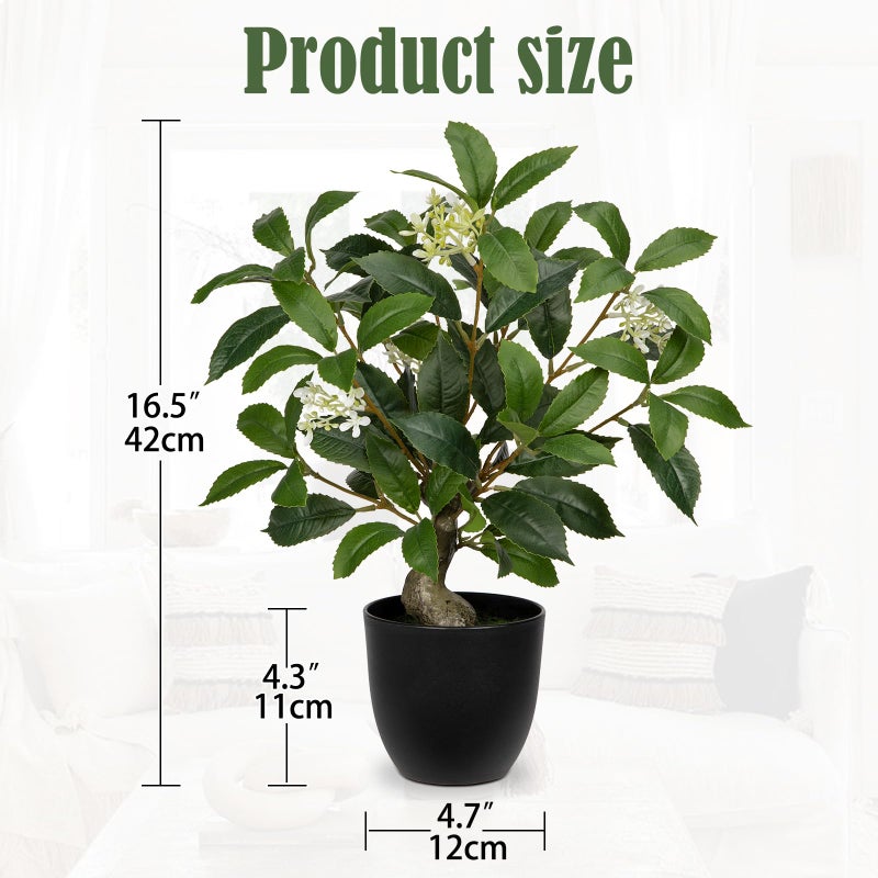 Briful 16.5'' Fake Plants Faux Laurel Bay Tree in Black Pot Realistic Greenery Artificial Plants Indoor Houseplant for Home Decor Farmhouse Bathroom Living Room Wedding Table Centerpieces - Image 2