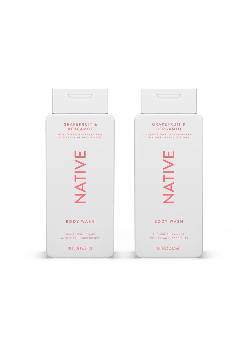 native Native Body Wash Contains Naturally Derived Ingredients  For Women  Men Sulfate Paraben  Dye Free Leaving Skin Soft and Hydrating  Grapefruit  Bergamot 18 oz  2 Pk 