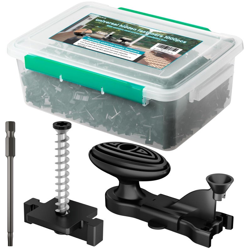 ZONEGRACE 1000 PCS Hidden Deck Fasteners for Composite Decking Board,Composite Deck Clips & Plastic Hidden Fastners with Stainless Steel Screws & Installation Tools,Universal Nylon Clips for Decking - Image 1