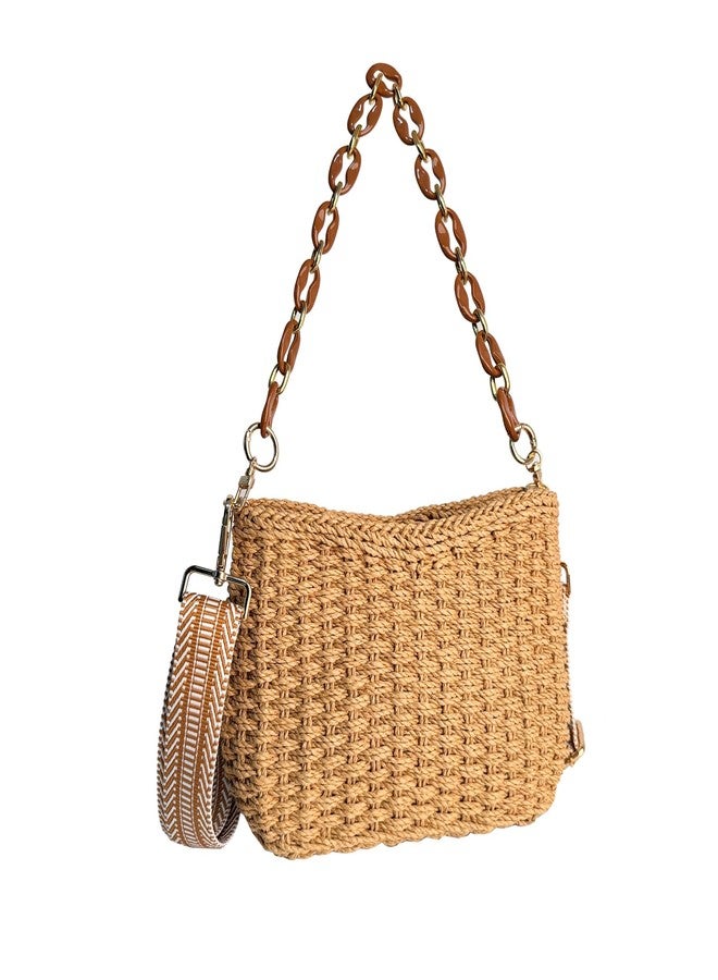 Eiyye Hobo Bag Women’s Straw Crossbody Bag Handmade Small Woven Summer Beach Handbag with Chain for Travel, Shopping, Camping, Beach Vacations - Image 5