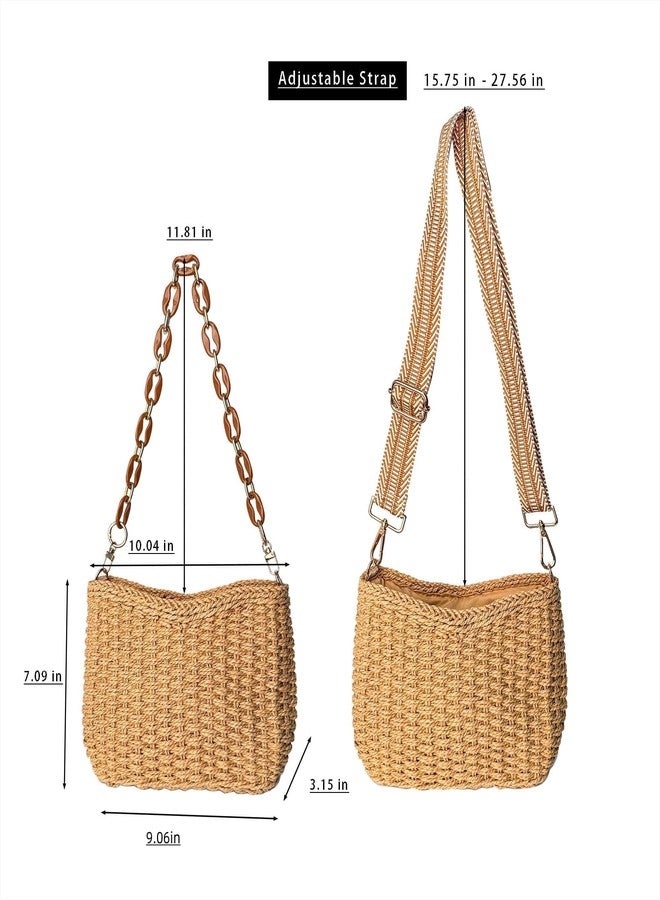 Eiyye Hobo Bag Women’s Straw Crossbody Bag Handmade Small Woven Summer Beach Handbag with Chain for Travel, Shopping, Camping, Beach Vacations - Image 2