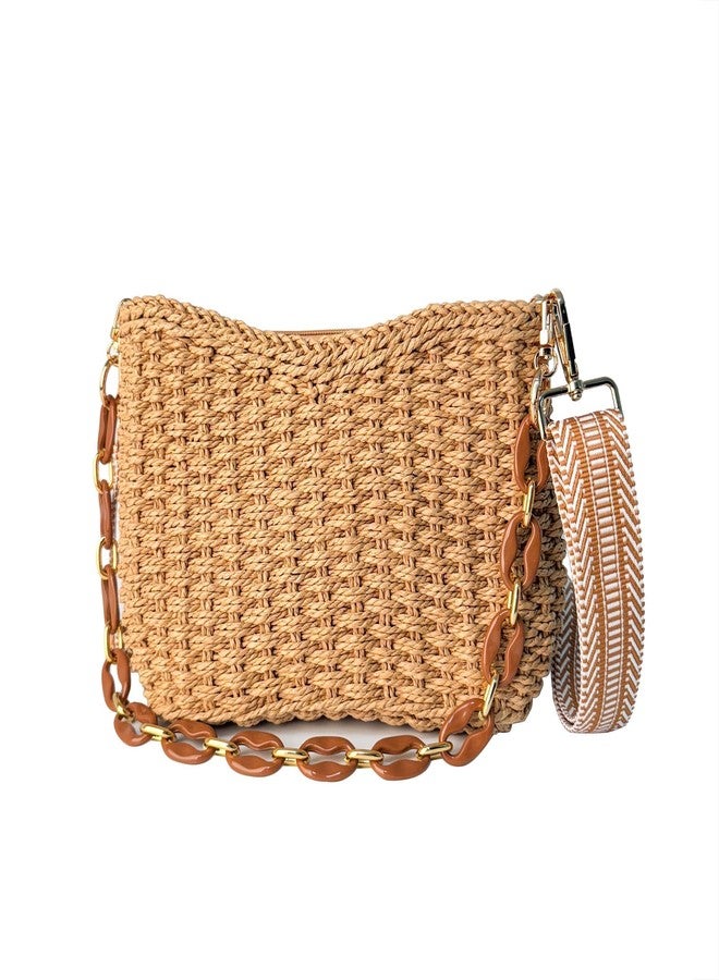 Eiyye Hobo Bag Women’s Straw Crossbody Bag Handmade Small Woven Summer Beach Handbag with Chain for Travel, Shopping, Camping, Beach Vacations - Image 1
