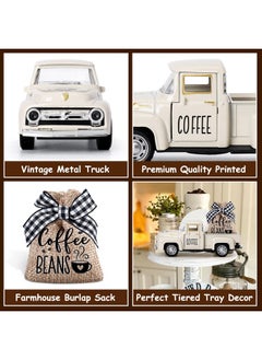 Huray Rayho Coffee Decor For Coffee Bar Metal Truck With Coffee Beans Burlap Sack Vintage Pickup Farmhouse Coffee Station Tabletop Tiered Tray Decor Mini Diecast Truck Decorations  - Image 2