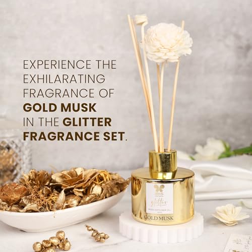 IRIS Glitter Fragrance Gift Set | 1N Reed Diffuser Oil, 6N Reed Sticks,1N Potpourri (100G), 2N Taper Candle (45g Each), 2N Votive Candle (128g Each) | Ideal for Festive Gifting & Home Décor - Image 5