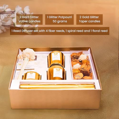 IRIS Glitter Fragrance Gift Set | 1N Reed Diffuser Oil, 6N Reed Sticks,1N Potpourri (100G), 2N Taper Candle (45g Each), 2N Votive Candle (128g Each) | Ideal for Festive Gifting & Home Décor - Image 4
