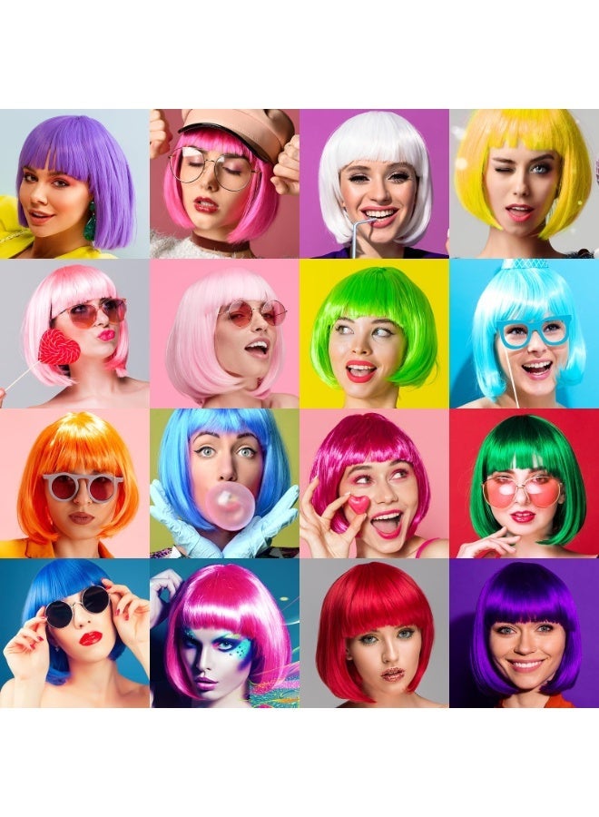 OSHIMA Short Wig with Heart Sunglasses and Hair Cap, Women Short Straight Bob Wigs with Bangs, Short Straight Wigs, Colorful Wigs for Women Festivals Costume Party Decorations (Rose Pink) - Image 3