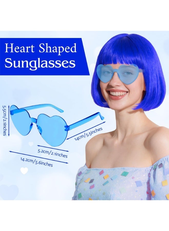 OSHIMA Short Wig with Heart Sunglasses and Hair Cap, Women Short Straight Bob Wigs with Bangs, Short Straight Wigs, Colorful Wigs for Women Festivals Costume Party Decorations (Rose Pink) - Image 2