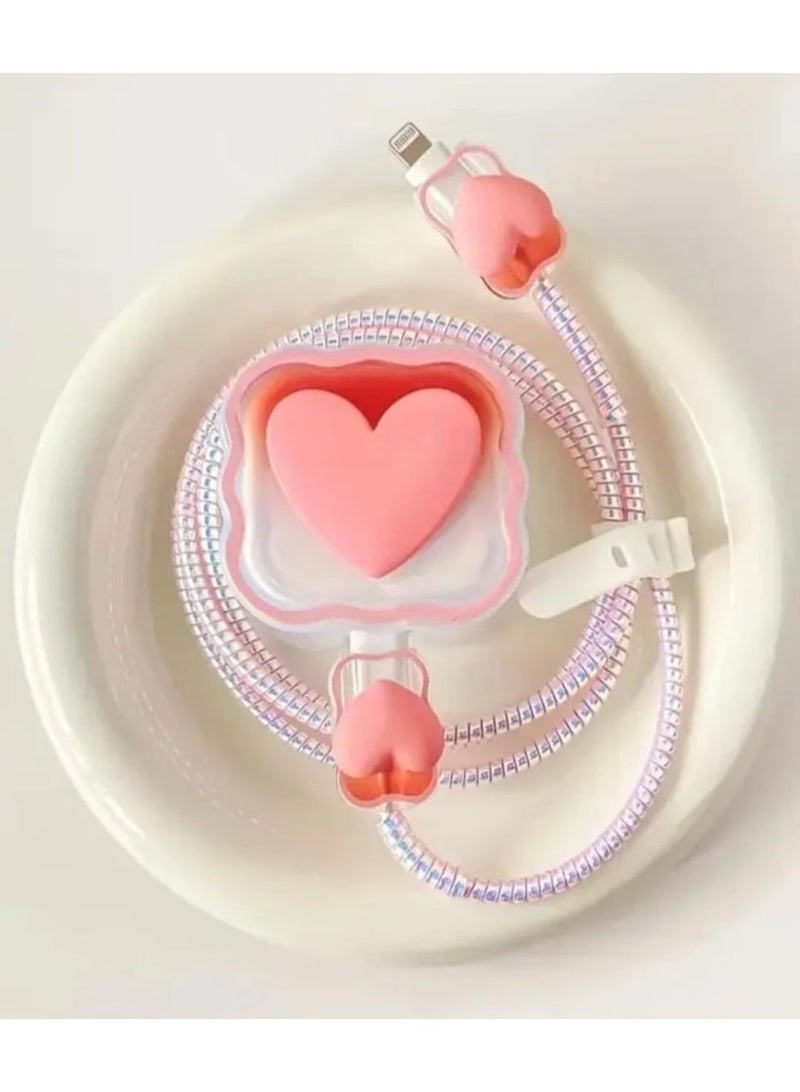 إيجيل واقي كابل شحن على شكل قلب وردي، واقي شاحن لطيف لهاتف آيفون - Image 1