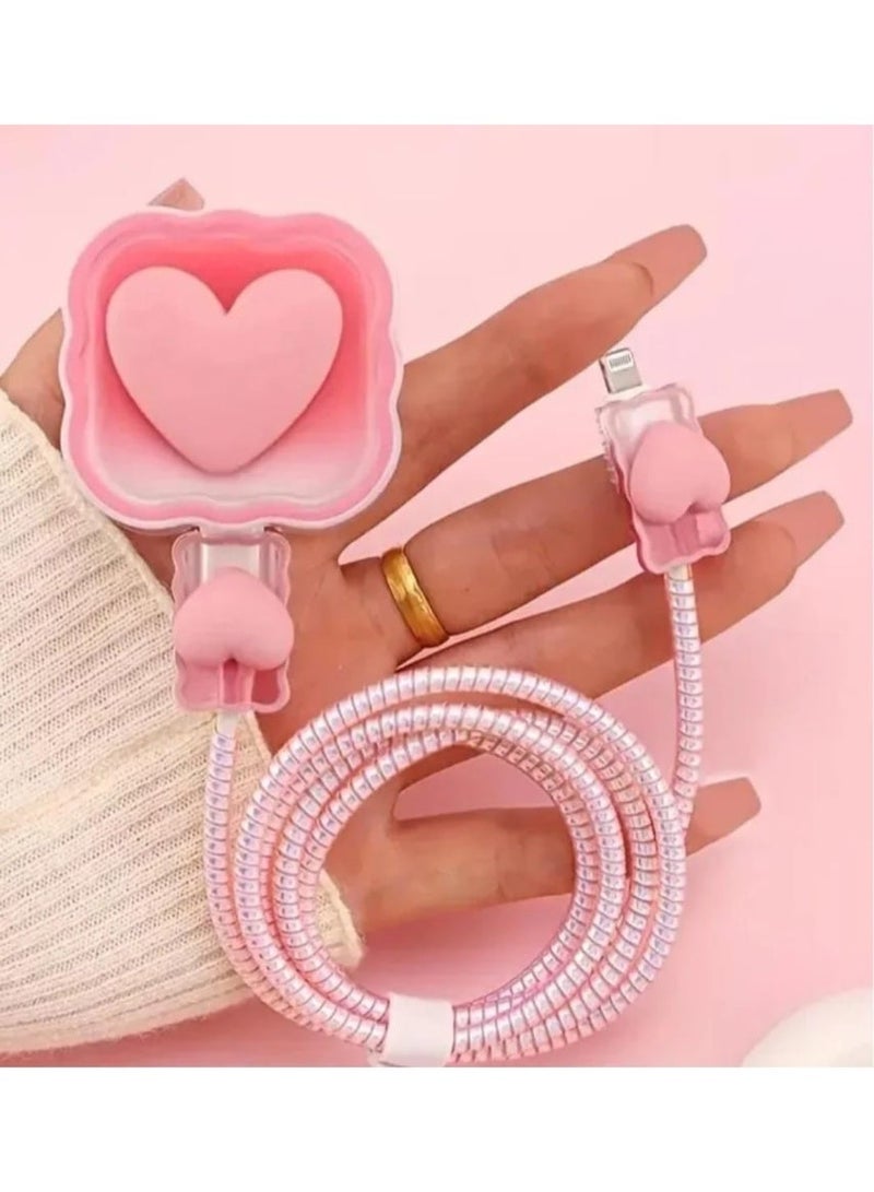 إيجيل واقي كابل شحن على شكل قلب وردي، واقي شاحن لطيف لهاتف آيفون - Image 2