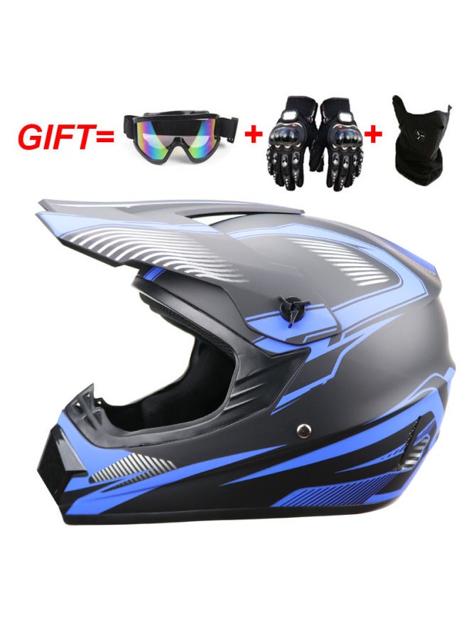 ABS Half Helmet with Sub-Blue Track Goggles, Mask & Gloves – Motorcycle Off-Road, Four Seasons, Small