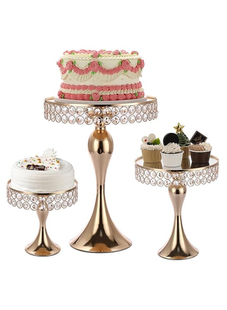 Set of 3 Gold Crystal Cake Stands – 8/10/12 Inch Round Pedestal, Metal Cupcake & Dessert Stands for Weddings, Parties, Baking, Elegant Cake Display for Special Occasions and Home Décor  - Image 1