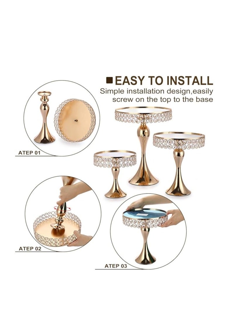 Set of 3 Gold Crystal Cake Stands – 8/10/12 Inch Round Pedestal, Metal Cupcake & Dessert Stands for Weddings, Parties, Baking, Elegant Cake Display for Special Occasions and Home Décor  - Image 2