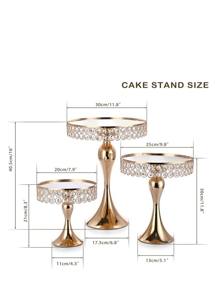 Set of 3 Gold Crystal Cake Stands – 8/10/12 Inch Round Pedestal, Metal Cupcake & Dessert Stands for Weddings, Parties, Baking, Elegant Cake Display for Special Occasions and Home Décor  - Image 3